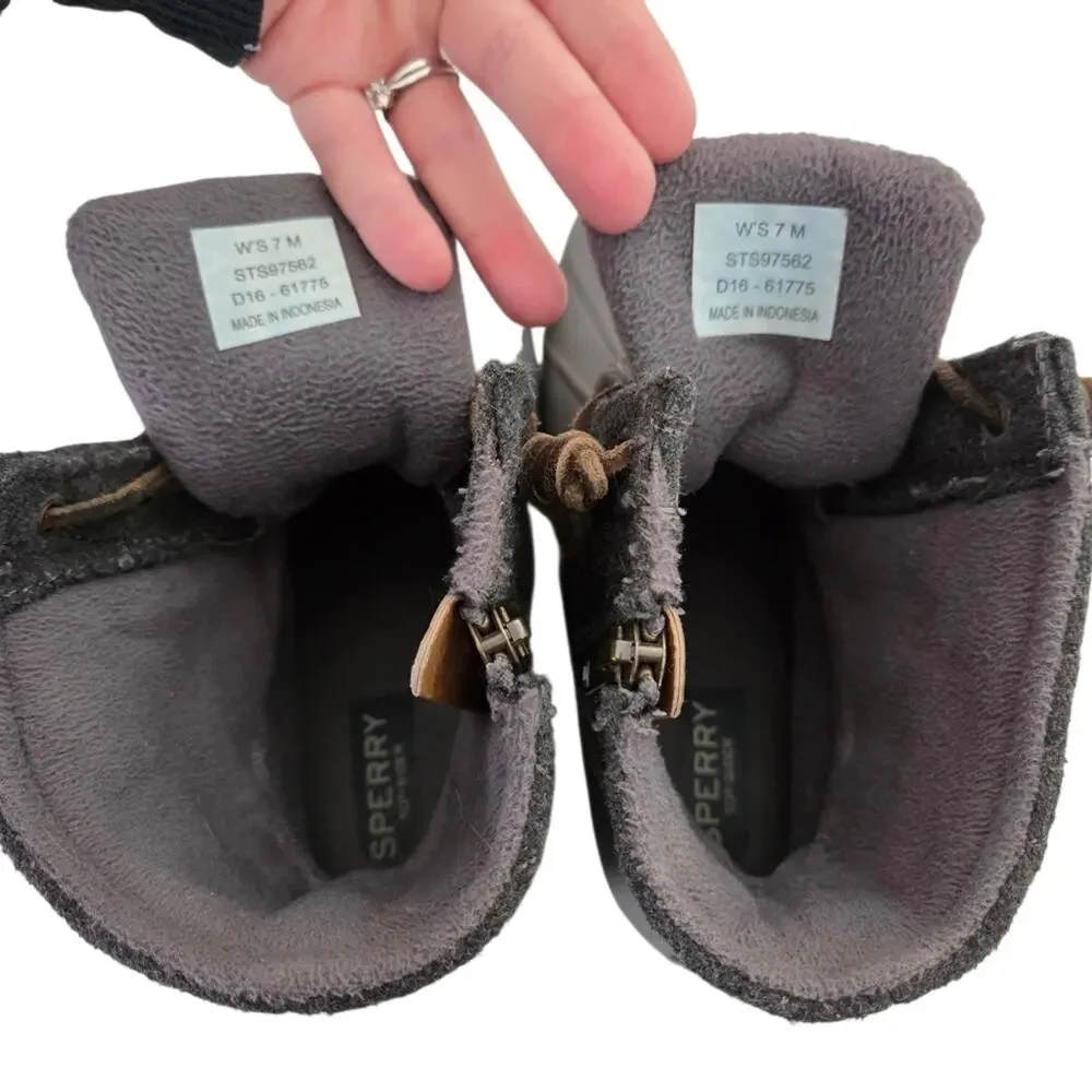 Sperry | Quilted Wool Leather Laces Saltwater Duck Boots Topsider Zipper Gray